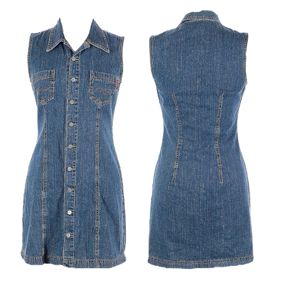 Bongo Denim Dress Sleeveless Collared Shirtdress Mini Size 11 Medium Blue